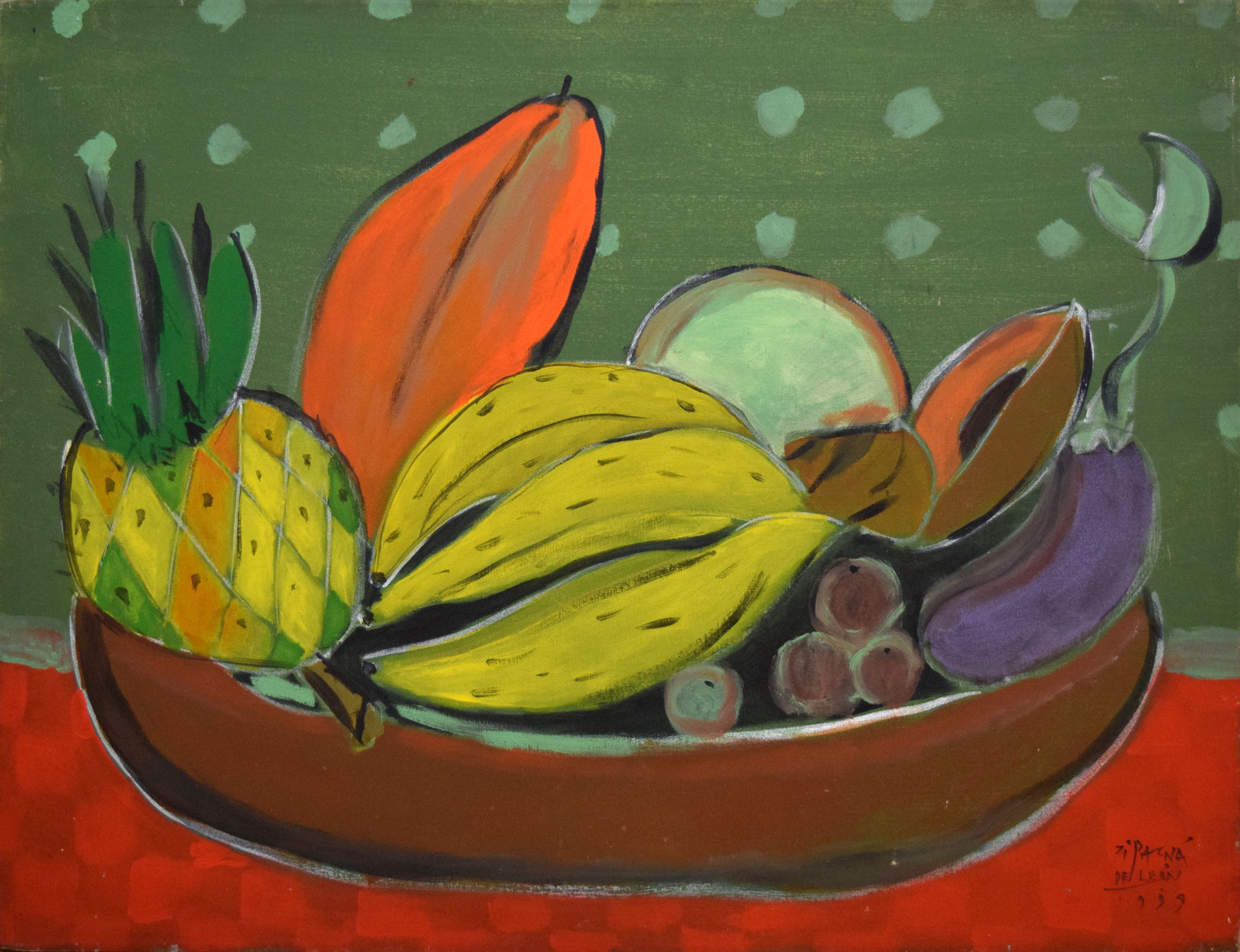 En la pieza 'Bodegón' de la serie 'Óseas', Zipacná de León exploró con la saturación del color y un contraste de texturas. (Foto: Cortesía Galería de arte El Attico)